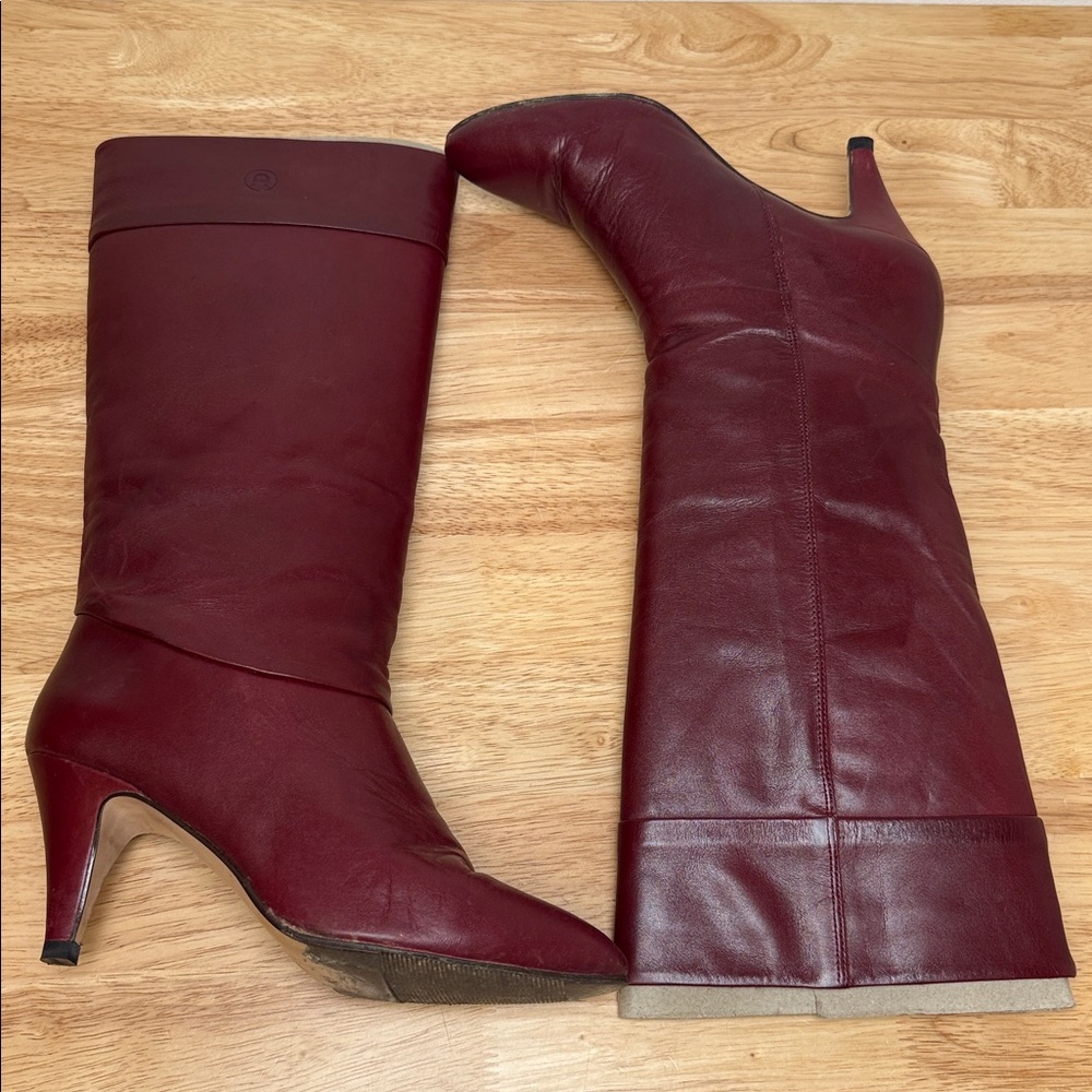 Etienne Aigner Deep Red Leather pull on Heeled Boots